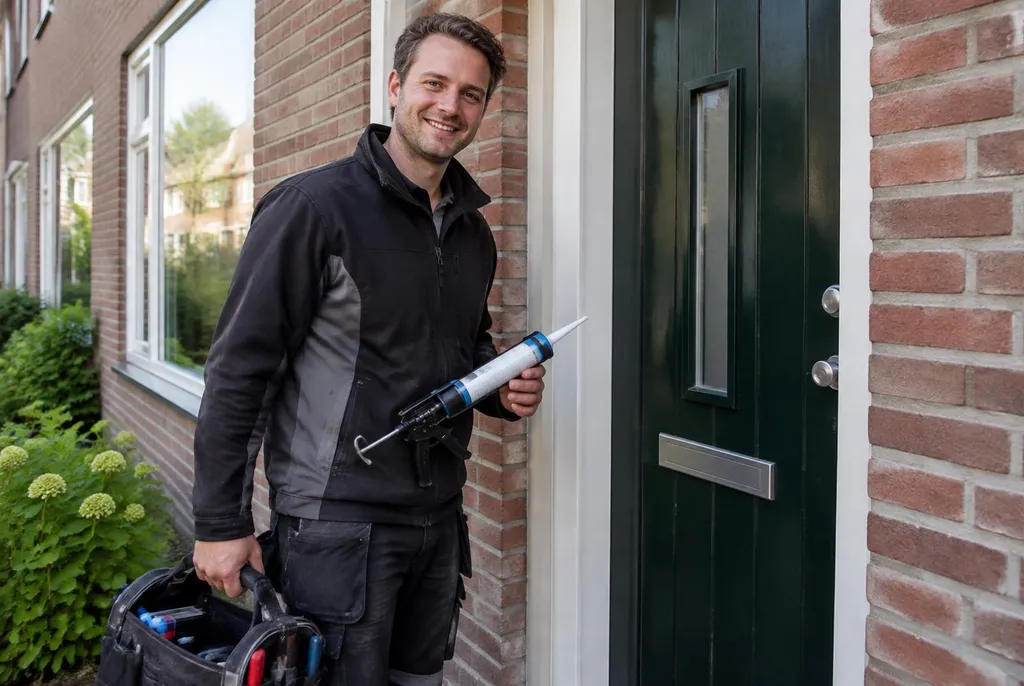 Vakman van Kitbedrijf Heemskerk bij de voordeur van een woning